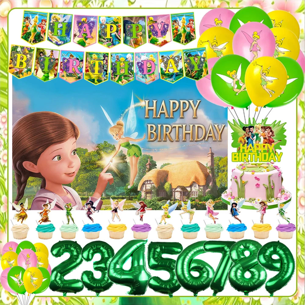 

Disney Cartoon Little Fairy Tinker Bell Princess Birthday Party Balloons Decoration Elf Background For Girl Gifts Party Supplies