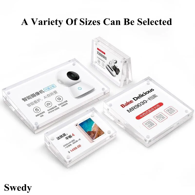 12x8cm Slant Back Magnetic Table Acrylic Sign Holder Display Stand Photo Picture Menu Paper Ad Frame Price Label Card Holder