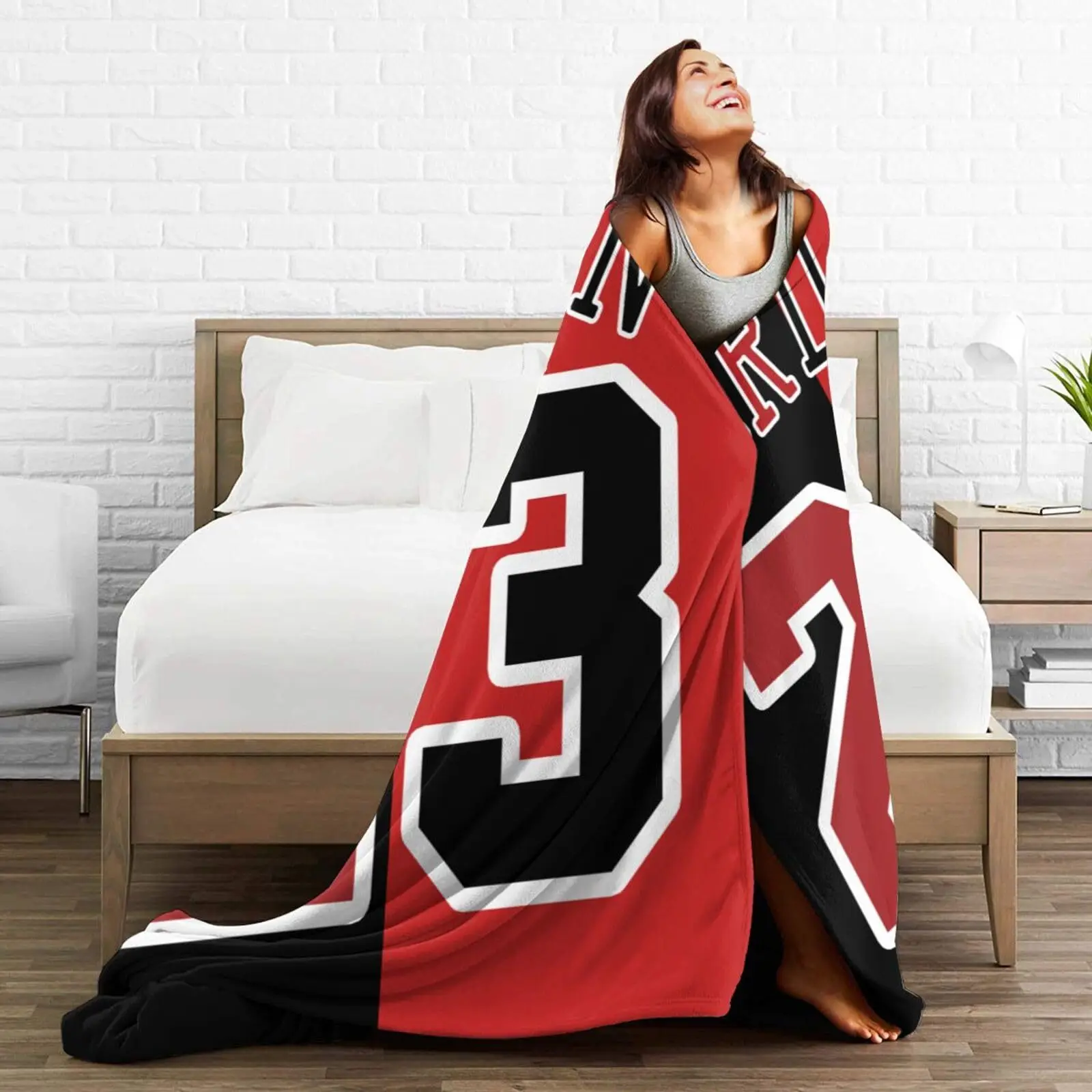 Black and red striped 23 Printed Blanket for Sofa Bed Travel Camping Living Room Office Conditioning Blanket view 2