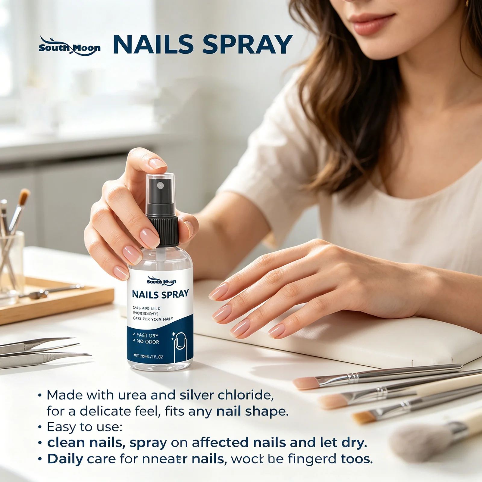 South Moon Nail Spray Nail Strengthener and Growth Treatment for Brittle Nails Repair Nail Cuticle Care Nail Surface Cleanser