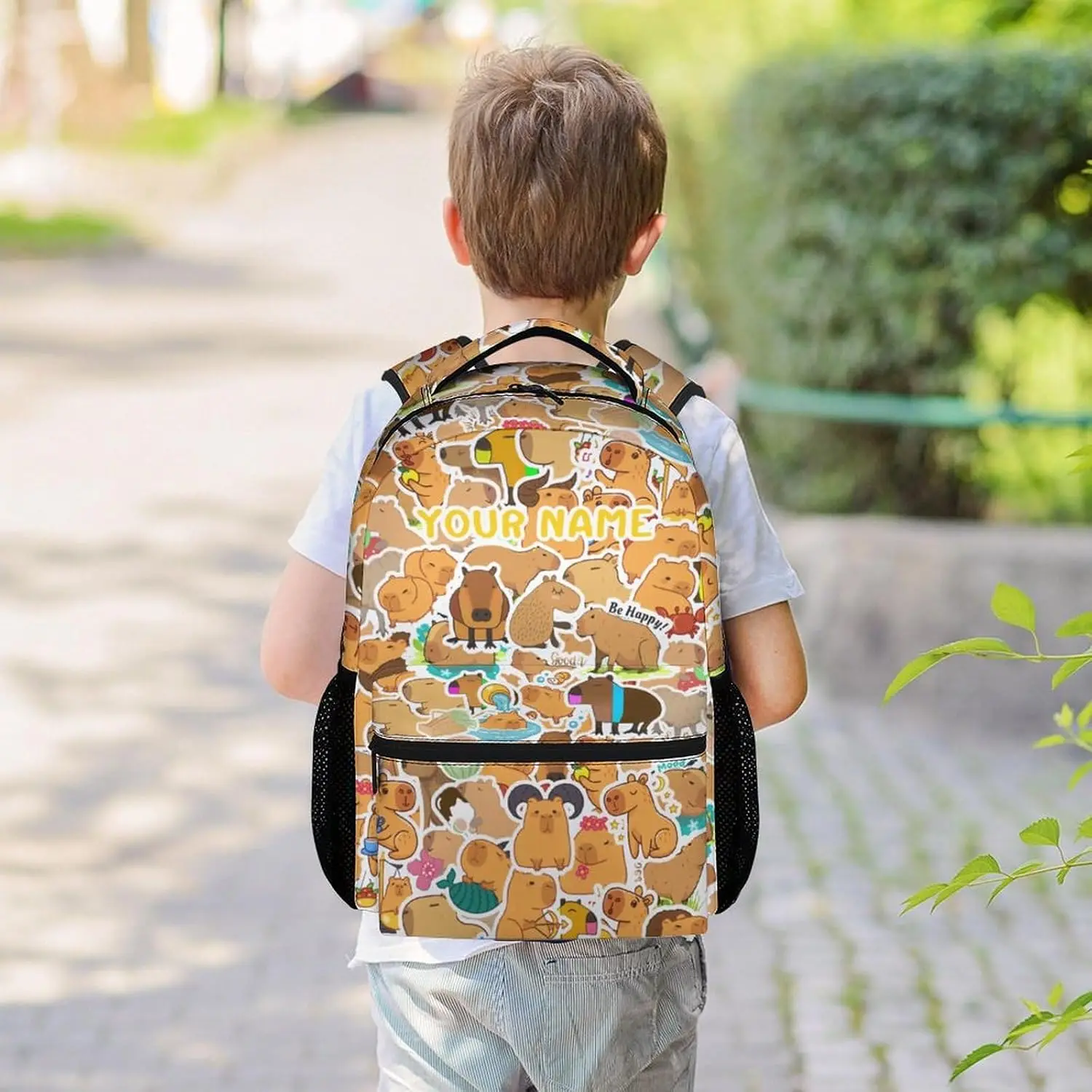Personalized School Backpack for Kids,  Cute Backpacks for Middle School, Yellow Durable Bookbag for Girls, Boys