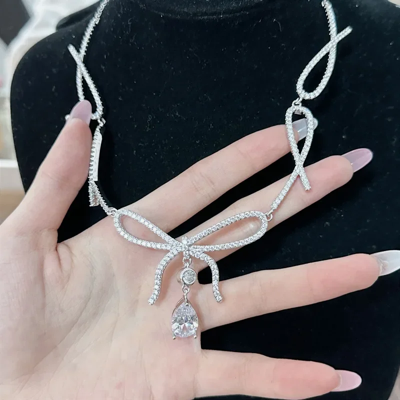 

MDL Moissanite Style Heavy Diamanté Ribbon Bow Necklace 18K Gold Plated Original Micro Zirconia Necklace