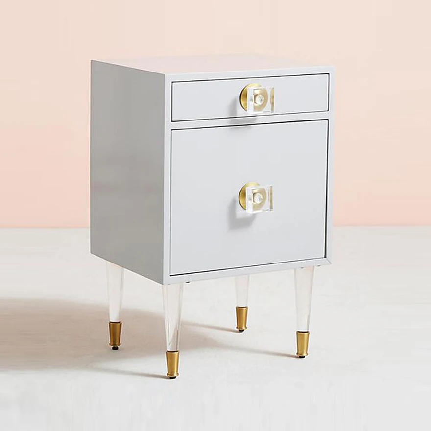 Custom Two-Drawer Modern Nightstand Acrylic Legs Wooden Bedroom Furniture for Living Room Hotel Use Panel Wood Style Home Use
