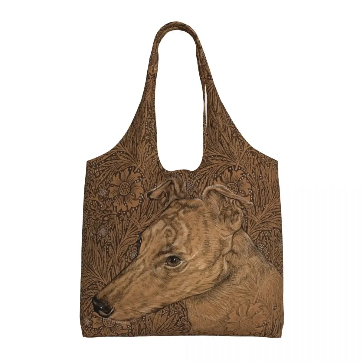 Greyhound On William Morris Marigolds Grocery Shopping Bags Canvas Shopper Tote Shoulder Bags Capacity Portable Dog Art Handbag