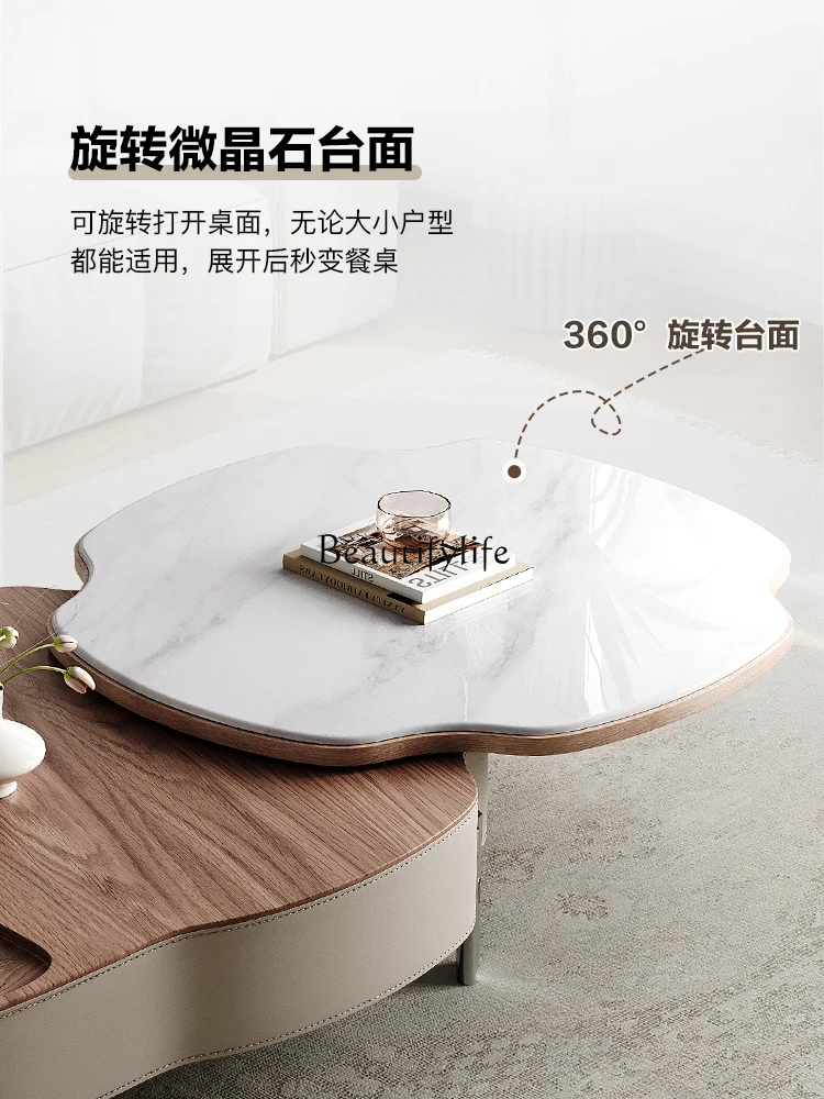 Microcrystalline stone coffee table light luxury high-end small apartment can be lifted and lowered coffee table rotation