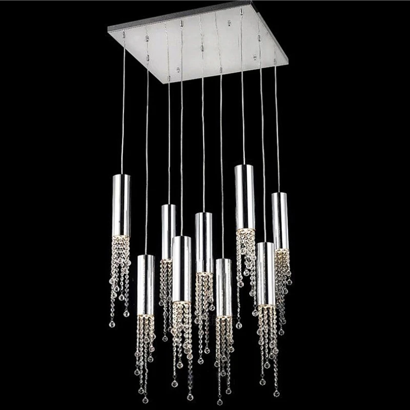 

Modern Chrome Crystal LED Chandelier Luxury Large Cristal Staircase Hanging Fixture For Hallway Lobby Long Indoor Ceiling Lustre