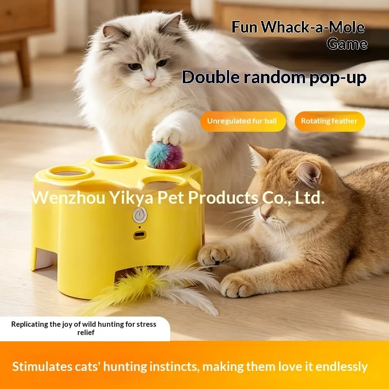 Generic Interactive Cat Toy Electric Whack A Mole Type C Rechargeable Self Play Feather Toy For Indoor Cats Boredom Relief