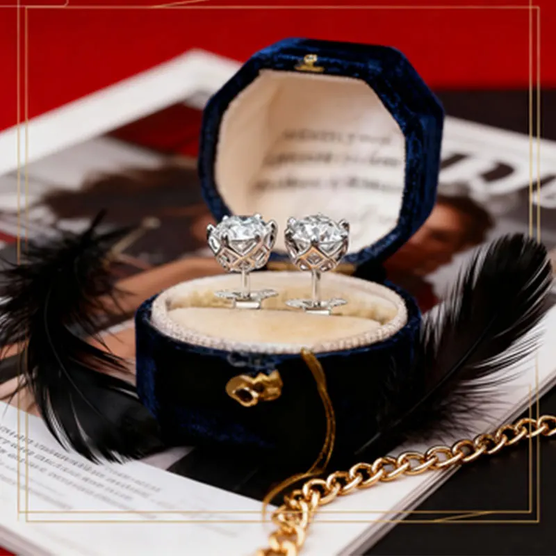 

S925 Sterling Silver Moissanite Stud Earrings, 2CT D Color VVS1 Lab - Grown Diamond Earrings, Classic Flower - Shaped 4 - Prong