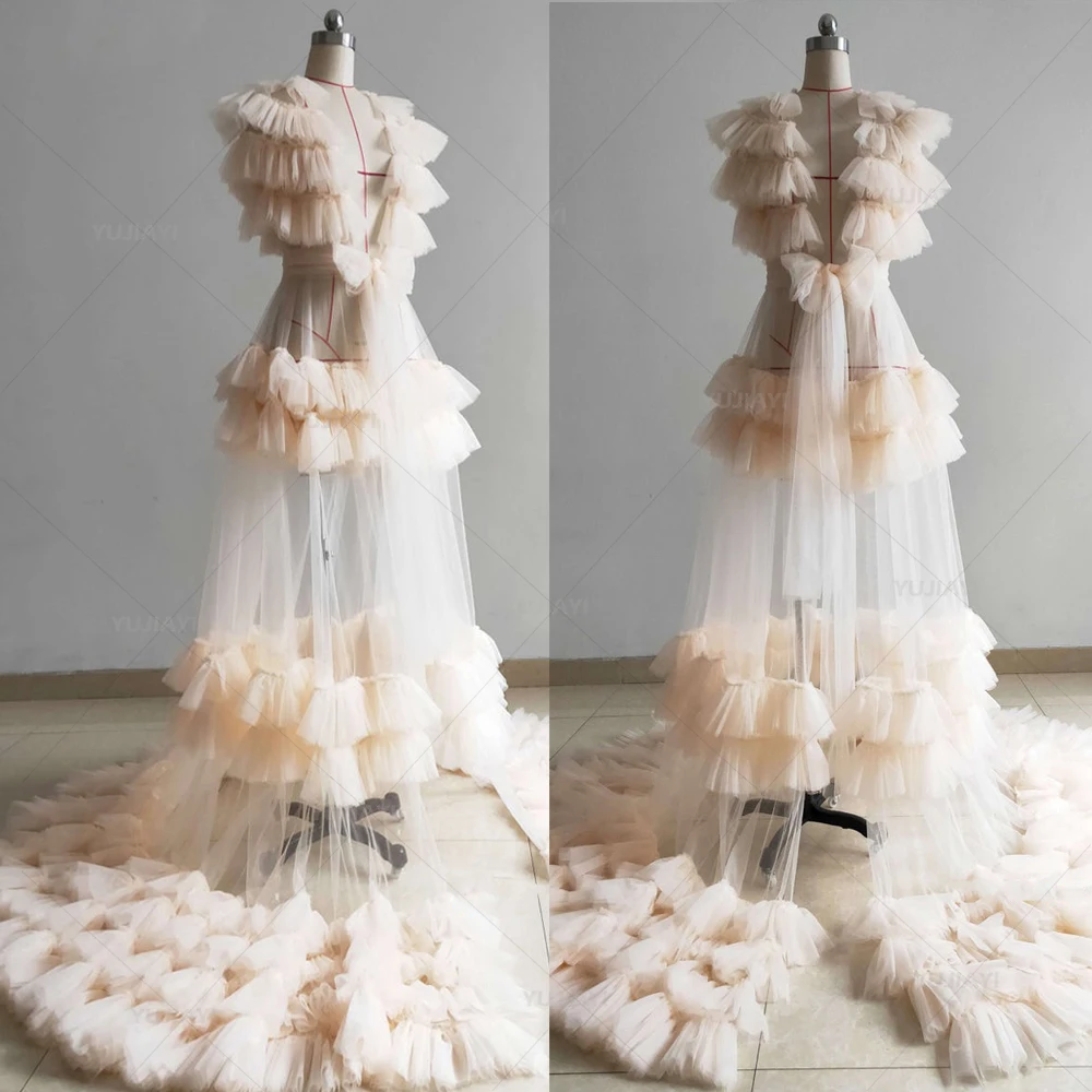 Robe de mariée en tulle pour femme, vêtements de nuit moelleux, robe de patients, boudoir, vêtements de détente, chemise de nuit, robe pour séance photo, châle transparent, ALTERfur s