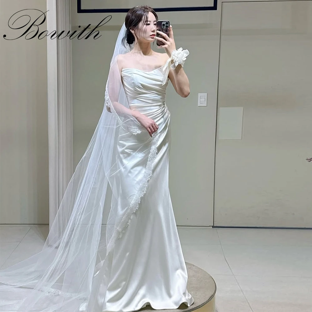 

Bowith Strapless Elegant Korea Wedding Dresses Customized Outdoor Satin Wedding Reception Dress Floor-Length Bridal Gown