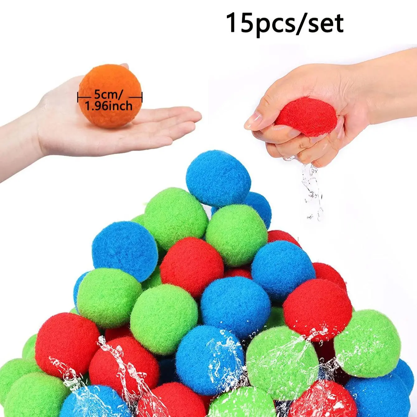 15PCS Reusable Sponge Water Balls Colorful  Adult Kids Sponge Water Bomb Splash Balloons Swimming Pool Summer Water Toy Games