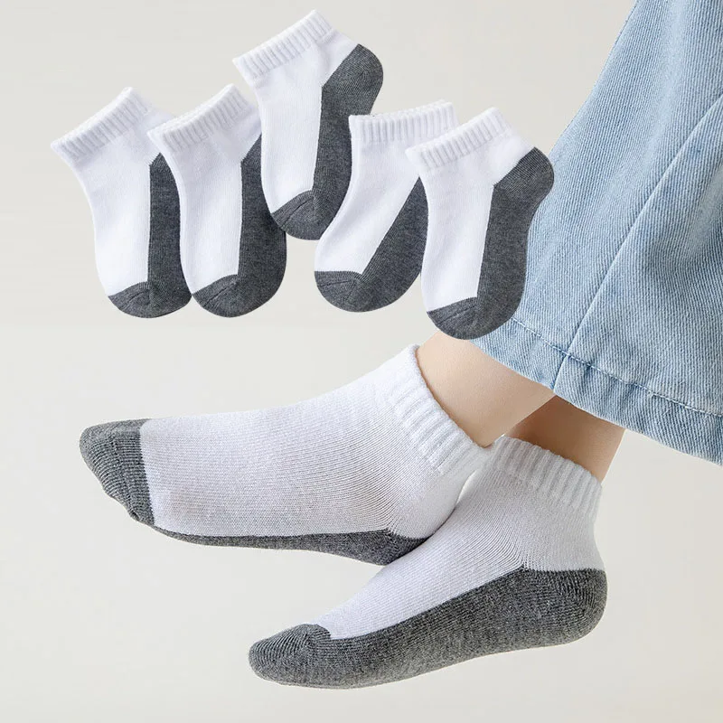 5 Pairs/Lot Children Socks Boy Girl Baby Cotton Fashion Black White Gray Pink For Summer New 1-12 Years Kids Teens Student Socks