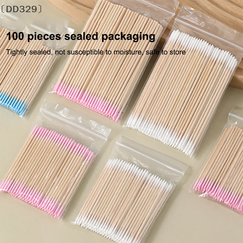〔DD329〕100 Pcs Micro Wood Swab Eyelash Extension Tools Tatoo Microblading Cleaning Wooden Sticks Cosmetic Cotton Brush Buds Tip