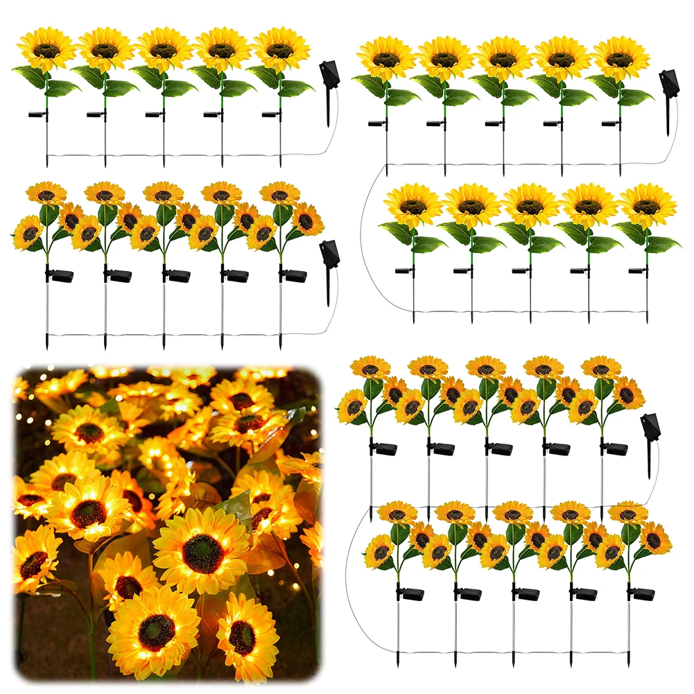 Solar Sunflower Light Waterproof Solar Outdoor Light Auto ON/Off Outdoor Decorative Light for Patio Lawn Garden Yard Pathway