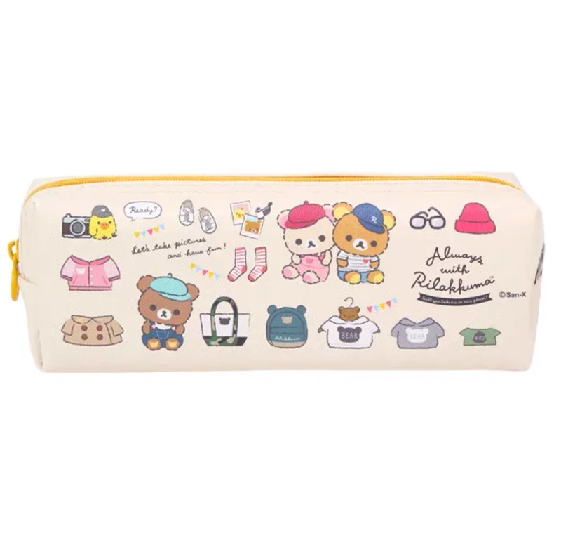 Cute Rilakkuma Pencil Case Pouch PU Leather Kawaii Pencil Cases for Kids Girls School Stationery Cartoon Anime Pen Bag