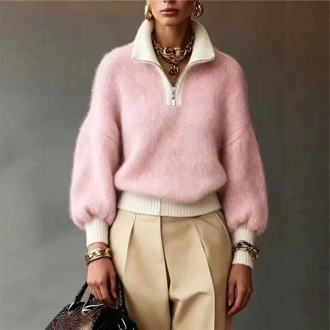 Streetwear Turtleneck Sweater Women Vintage Harajuku Long Sleeve Knitted Pullover American Causal Retro Loose Patchwork Jumper