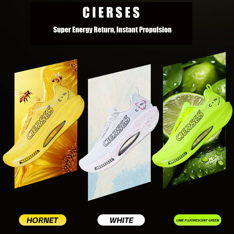CIERSES Super Rebound Full Palm Carbon Plate Nitrogen Air Cushion Marathon Training Sports Shoes Lightweight Running Shoes 2445