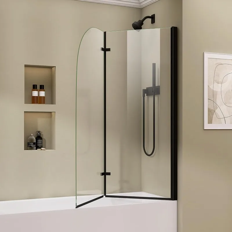 Tub Door Bifold for Shower Frameless Hinged Bathtub Shower Door with Tempered Glass Folding Pivot Glass Shower Door Over Tub