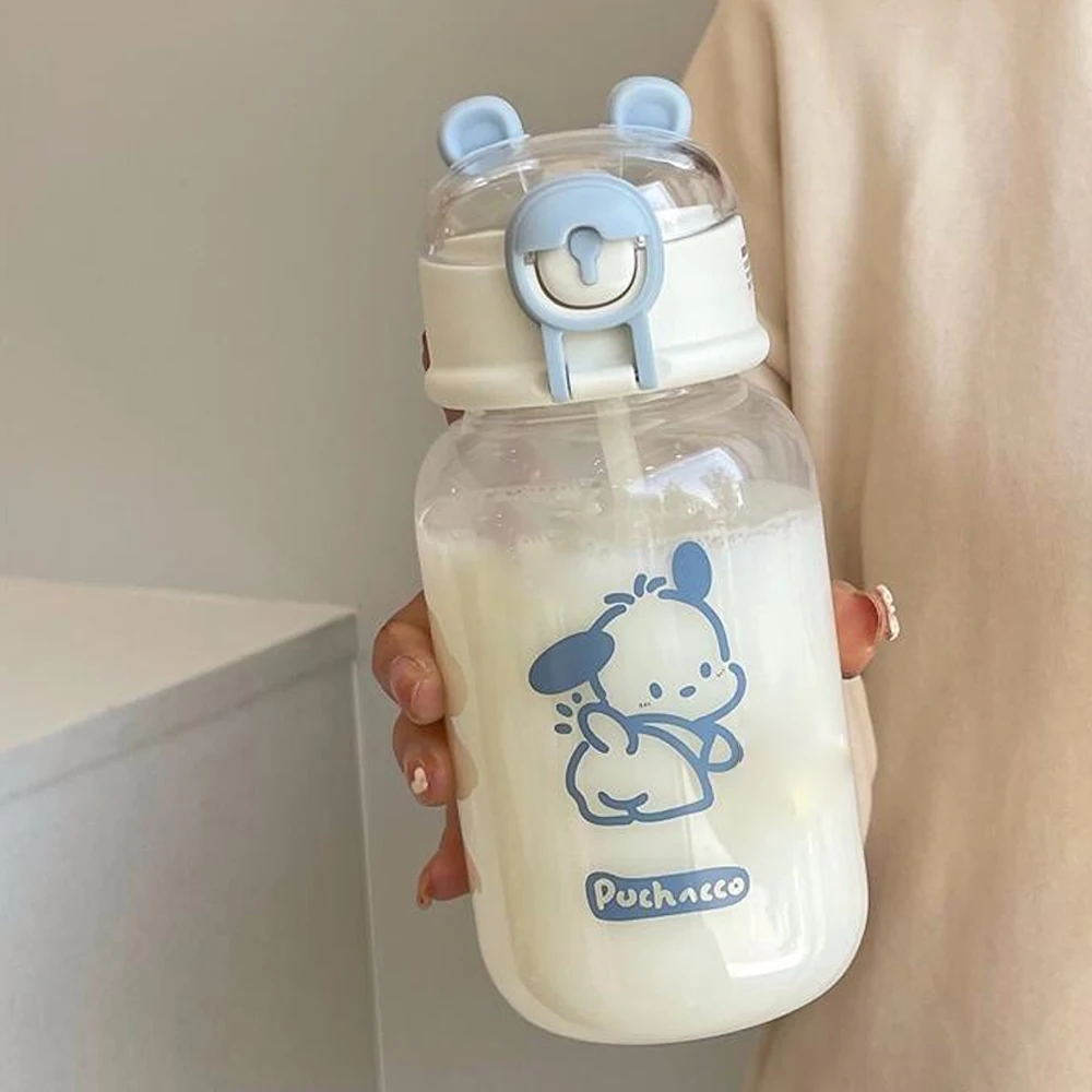 MINISO Hello Kitty 500ML słomkowa butelka na wodę Pochacco przenośna butelka do sportów wodnych Outdoor Fitness Travel Kawaii butelka na wodę