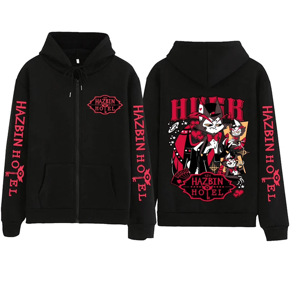 Hazbin Hotel Husk Zipper Hoodie Man Woman Harajuku Fashion Pullover Tops Long Sleeve Streetwear Sweatshirt Autumn and Winter