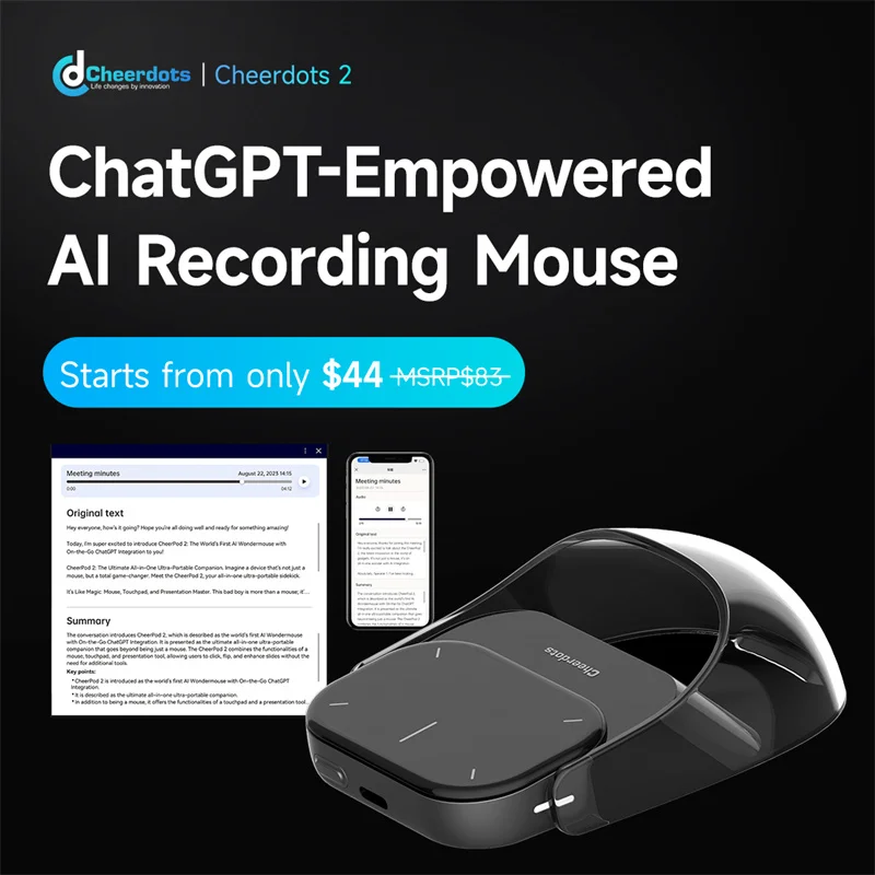 AI Mouse Cheerdots 2 Detachable Silent Wireless Mice,Touchpad Pock AI Recording ChatGPT Mouse Business Office Mouse Gaming Mouse