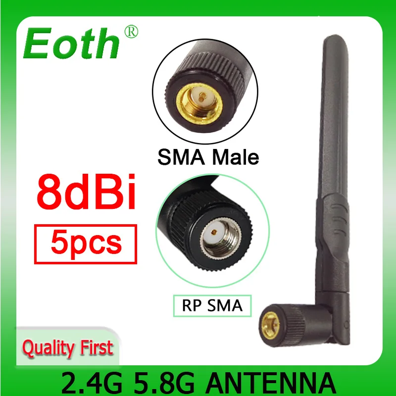 

EOTH 5pcs 2.4g 5.8g antenna dual band 8dbi sma male female for huawei wifi antene iot module router tp link antena high gain