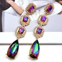 Trendy Exaggerated Rhinestone Geometric Long Drop Earrings Wedding Glass Dangle Earrings Women's Jewelry