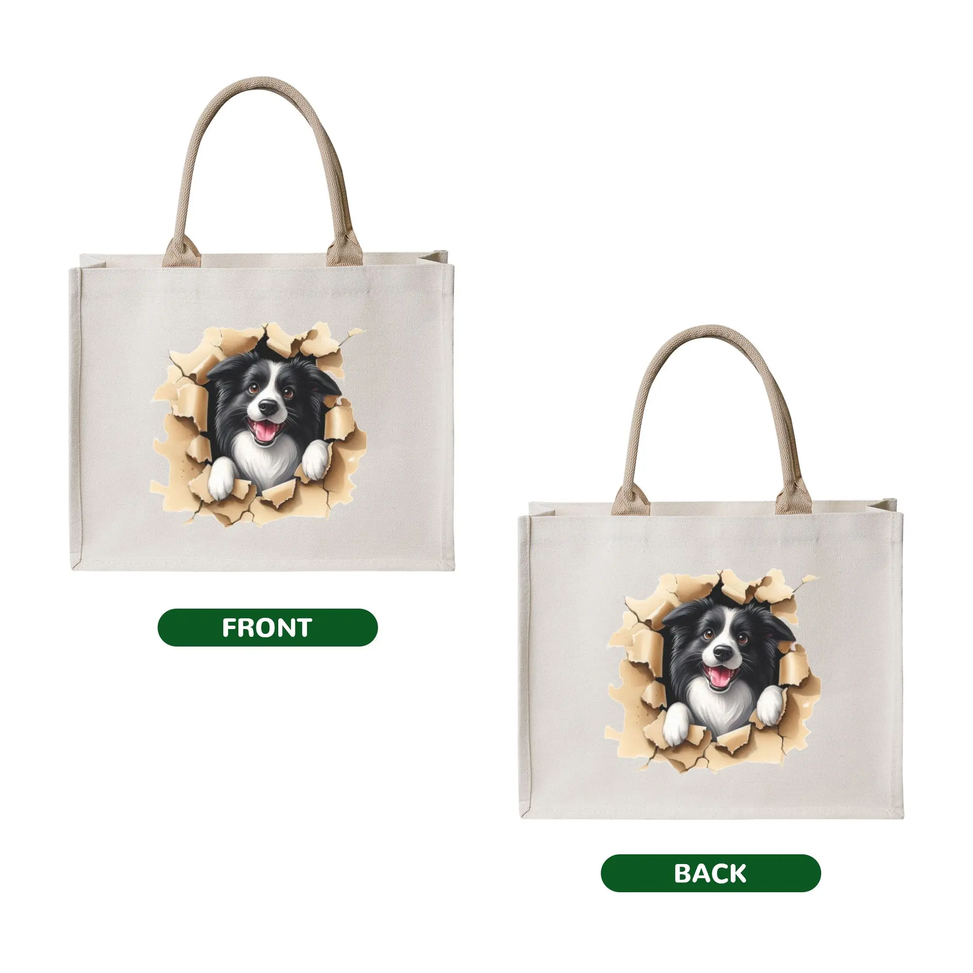 Fashion Cute Love Border Collies  Shopping Tote Bag Portable Dog Pet  Grocery Shoulder Shopper Bag