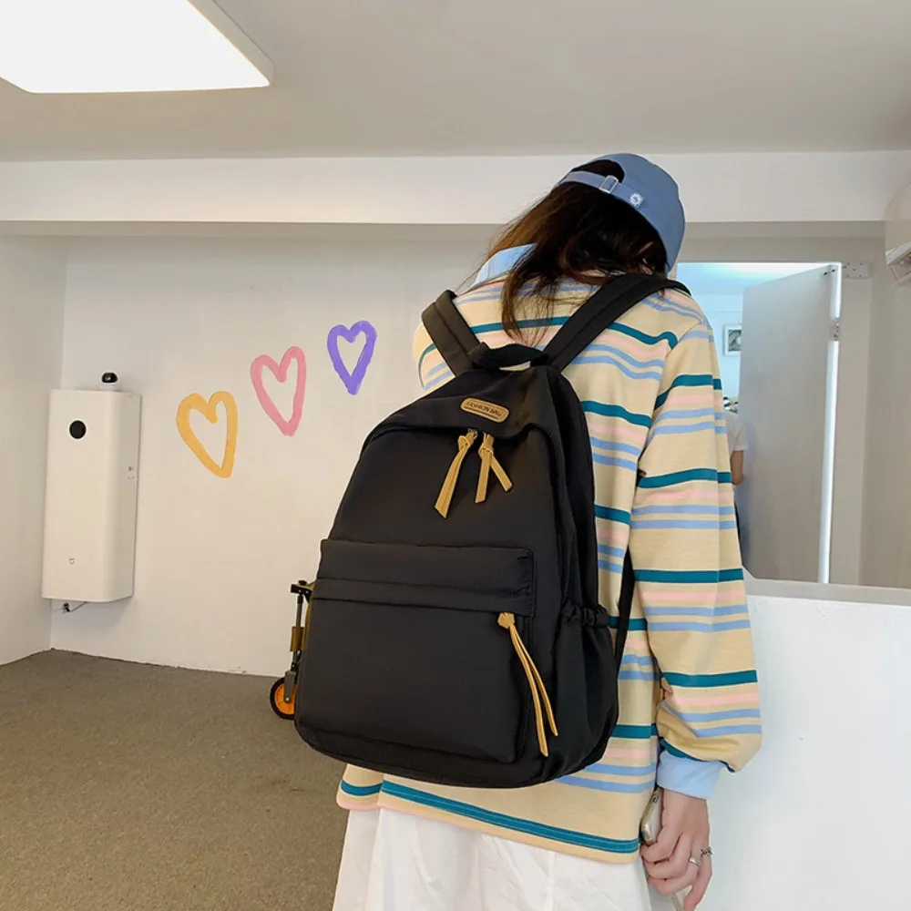 

Practical Solid Color School Bag Casual Fashion Large Capacity Bag Nylon Simple Student Backpack Female