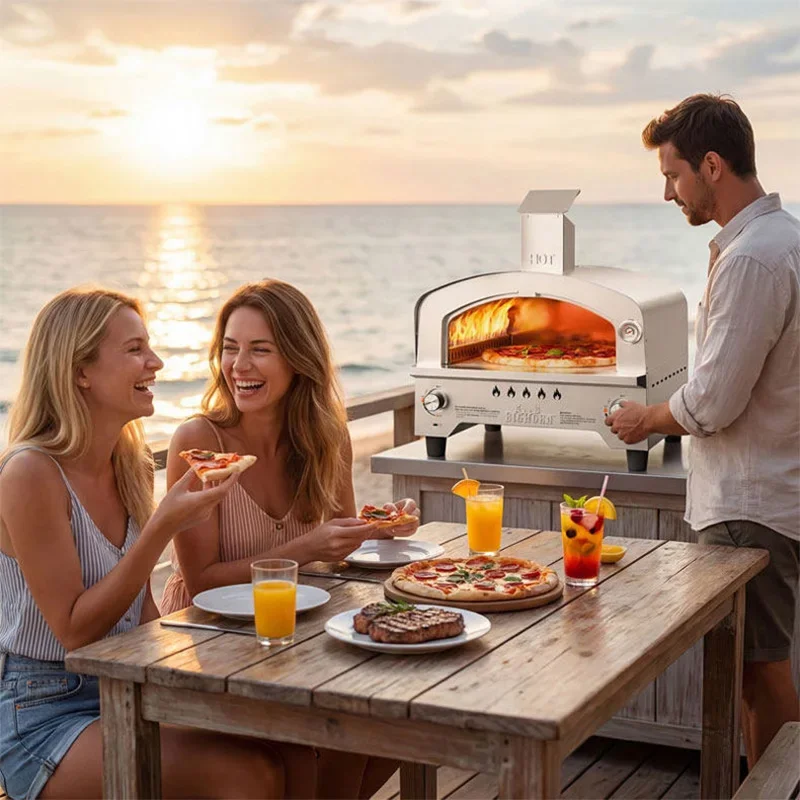 Classic Gas Pizza Oven, Traditional Wood-Fired Oven Design, Stainless Steel Outdoor Oven, Independent Temperature Control