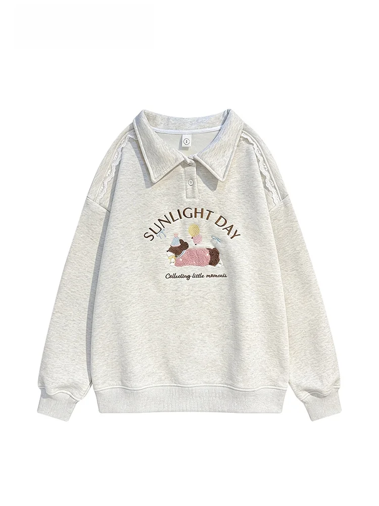 

Warm Fce-lined Oversized -ne Sweatirt for Plus-size Women Autumn Winter Slimming Concealing Trendy Top