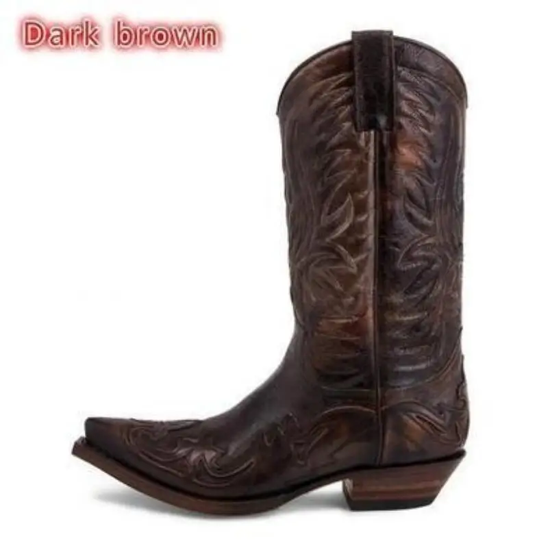 2024 Fashion New Men\'s Cowboy Boots Mid-Heel Motorcycle Casual High-Quality Male Pums Plus Size: 38-44 45 46 47 48 Free Shipping