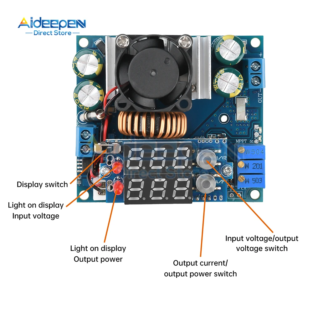 Controlador de carga Solar MPPT 15A DC-DC 9-50V a 1,2-48V Módulo reductor ajustable no aislado Rectificación síncrona CV CC