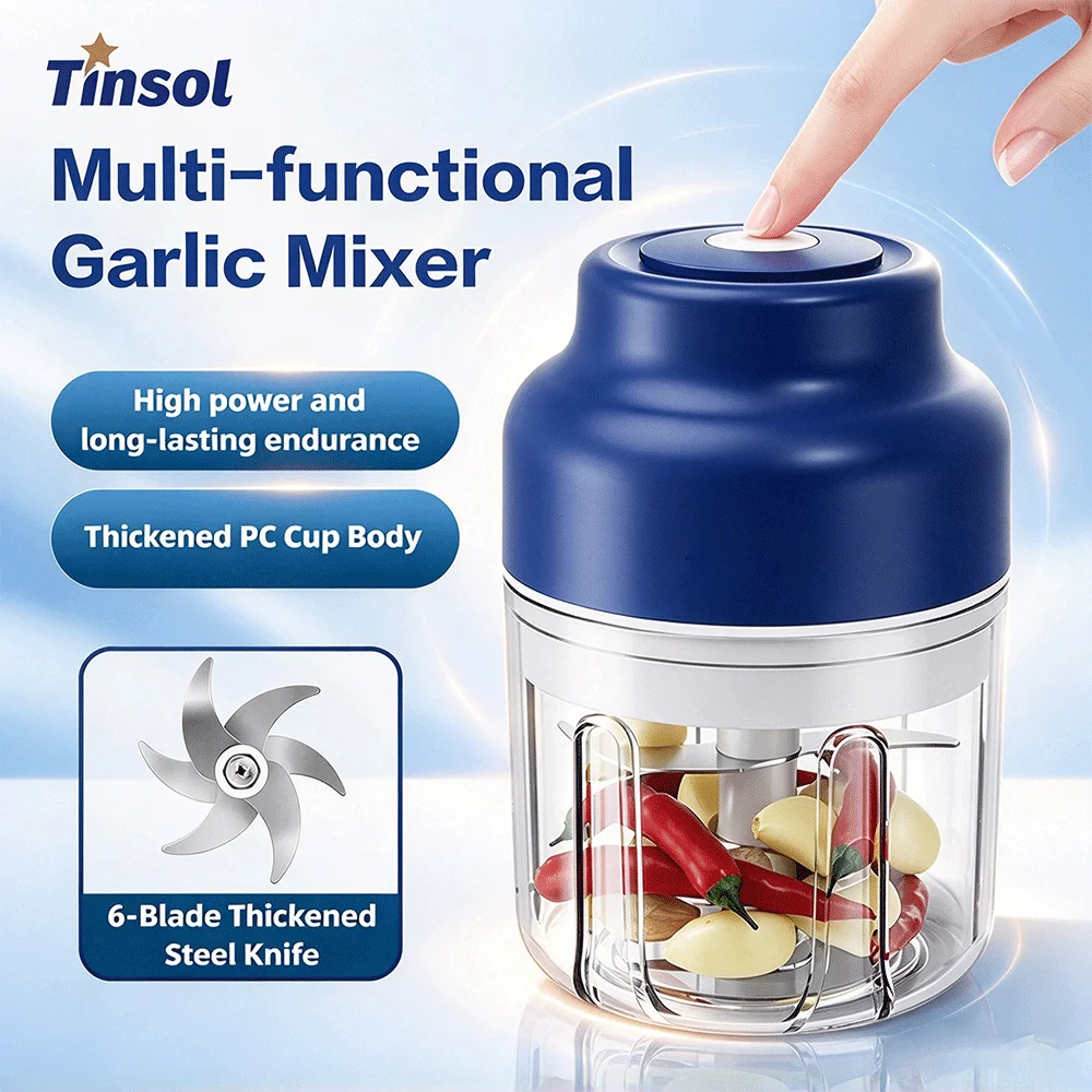 TINSOL 320-Milliliter Electric Garlic Press, Food Processor, USB Mini Garlic Press, Portable Compact Food Processor