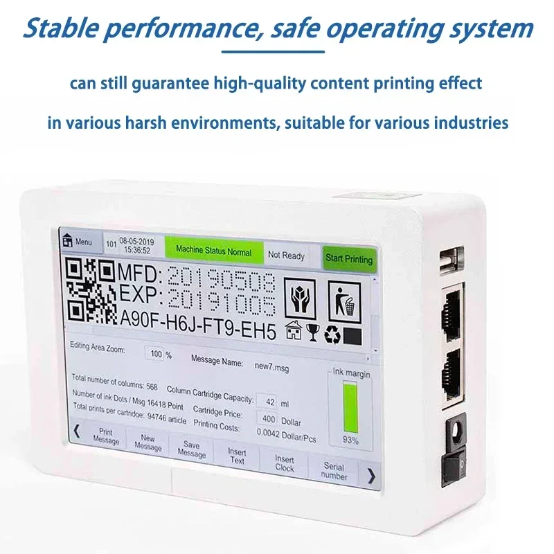 DCODE DC190T التلقائي على الانترنت طابعة نافثة للحبر الحرارية الصناعية TIJ طابعة دفعة رقم الشعار تاريخ النص QR طابعة ملصقات الأكواد الشريطية