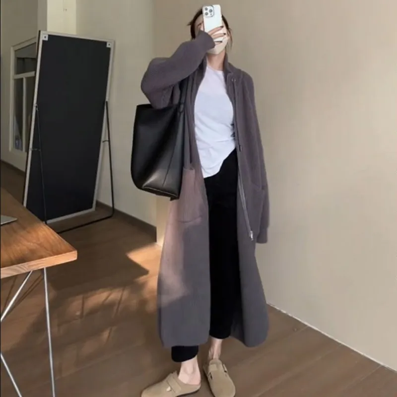 

Loose Long Knitted Cardigan Women's Autumn And Winter New Fashion Casual Lazy Style Sweater Jacket Top E11165