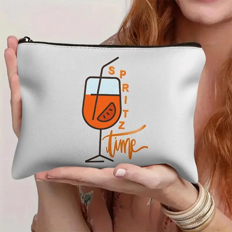 

1pc Spritz Time Print Makeup Bag Small Cosmetic Pouch with Zippe Travel Makeup Bag Sisters Friendsgift Camping Gifts Bags