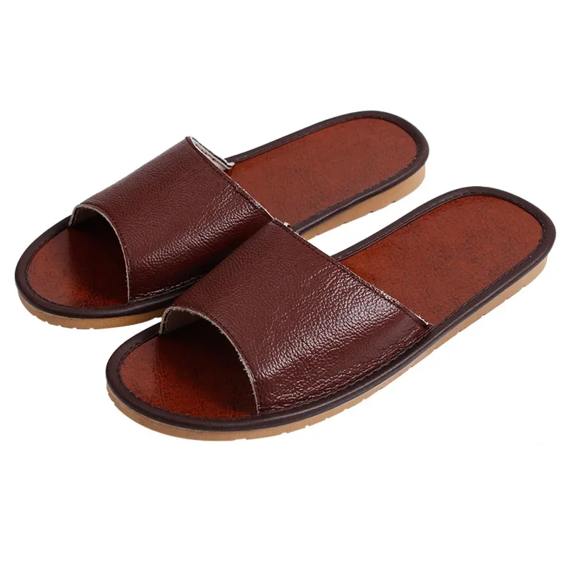 Summer Slippers Men Genuine Cow Leather Home Man Indoor House for Men's Slippers Women Slipper Luxury Soft Flats Shoes