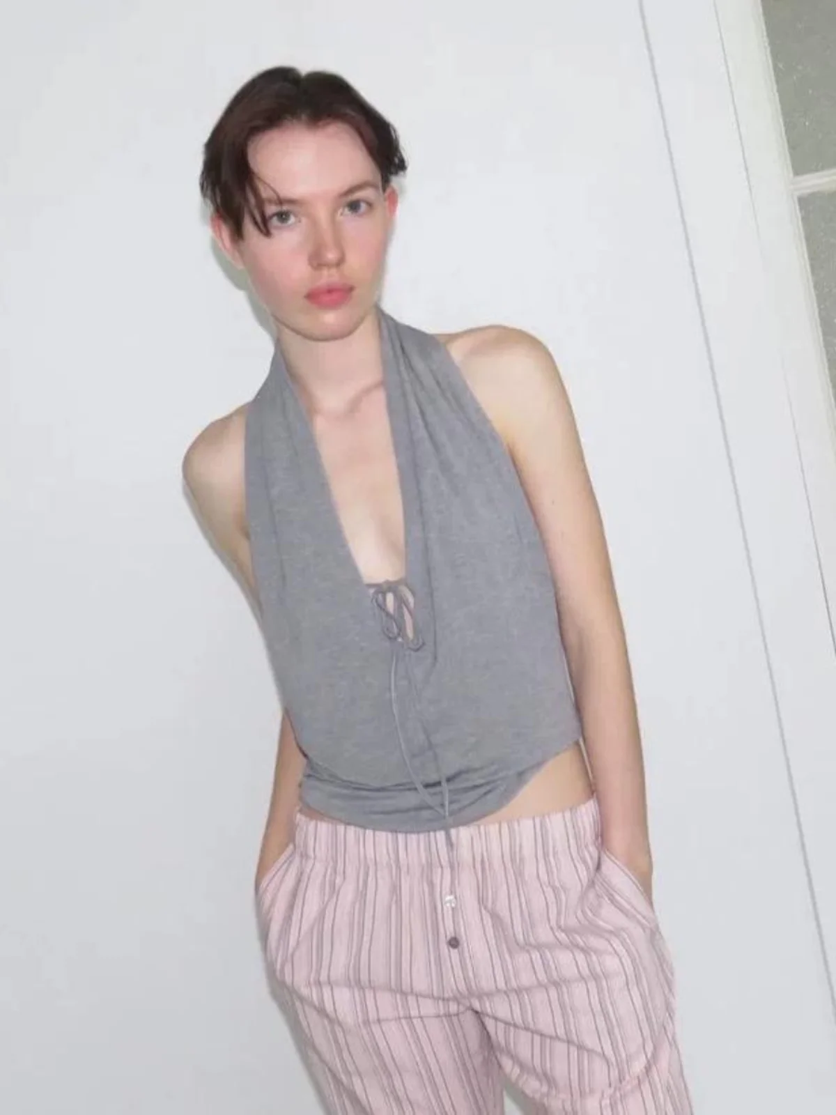 

Paloma Wool2025 Sexy oulder Bared Deep V Ne Hanging Ne Strap Bal Top Women Summer Slim Fit High Elastici Moistur...