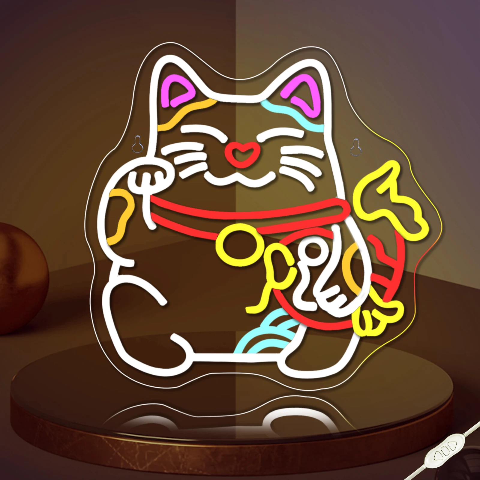 

Неоновая вывеска Maneki Neko Catches Fish для магазина, ресторана, рыбалки, декора стены, 5/12 В, USB с регулируемой яркостью, забавный настенный декор, светодиодный светильник