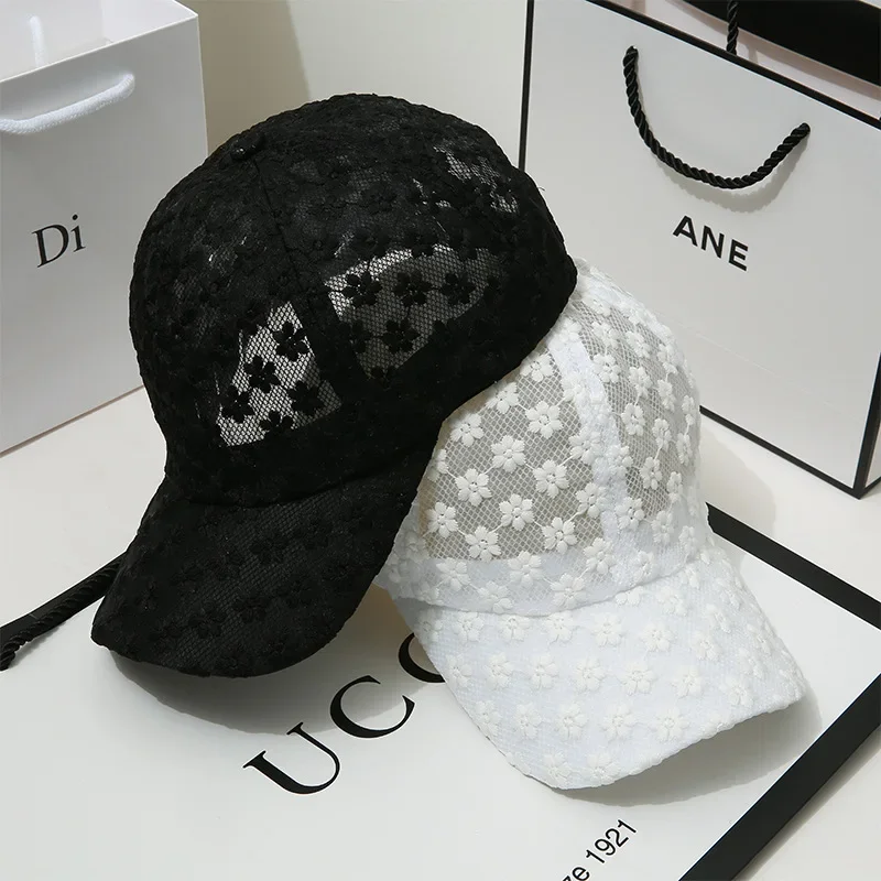 

2024 New Breathable Flowers Lace Baseball Cap Sunscreen Hollow Out Summer Adjustable Sports Sun Hats For Women