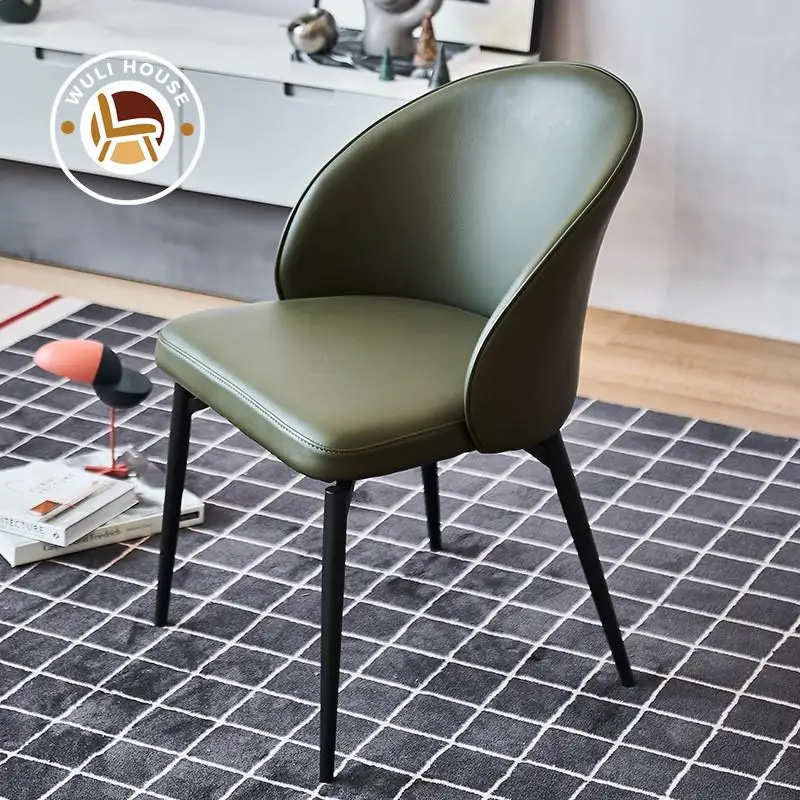 

Wuli House Nordic Light Luxury Style Leather Dining Chair Home Leather Chair Green Chair Backrest Chair Mesh Red Simple Stool