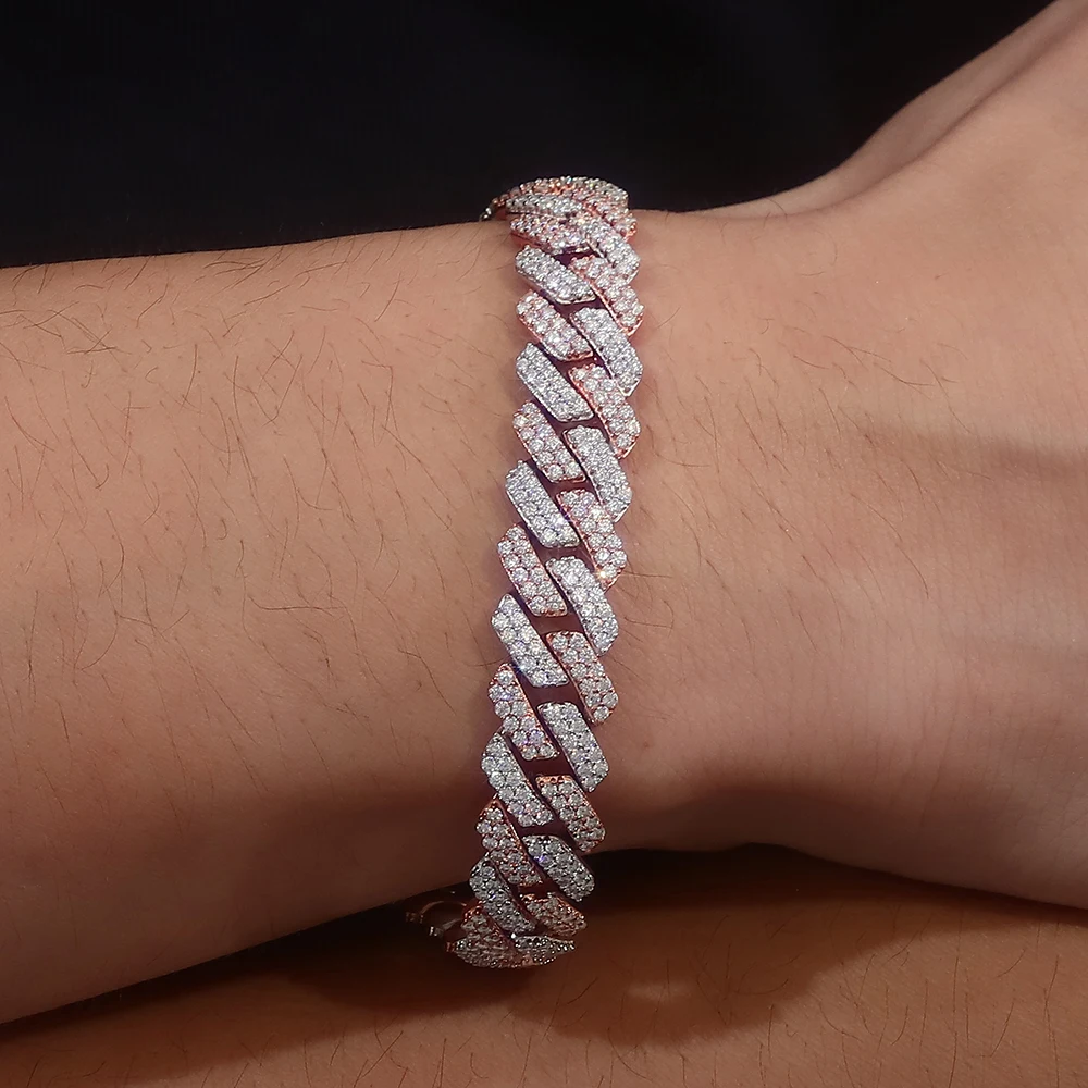 

Provence S925 Silver Cuban Chain Bracelet for Men Moissanite Rapper Bangles Hip Hop Bracelet Miami Classic Link Chain for Man