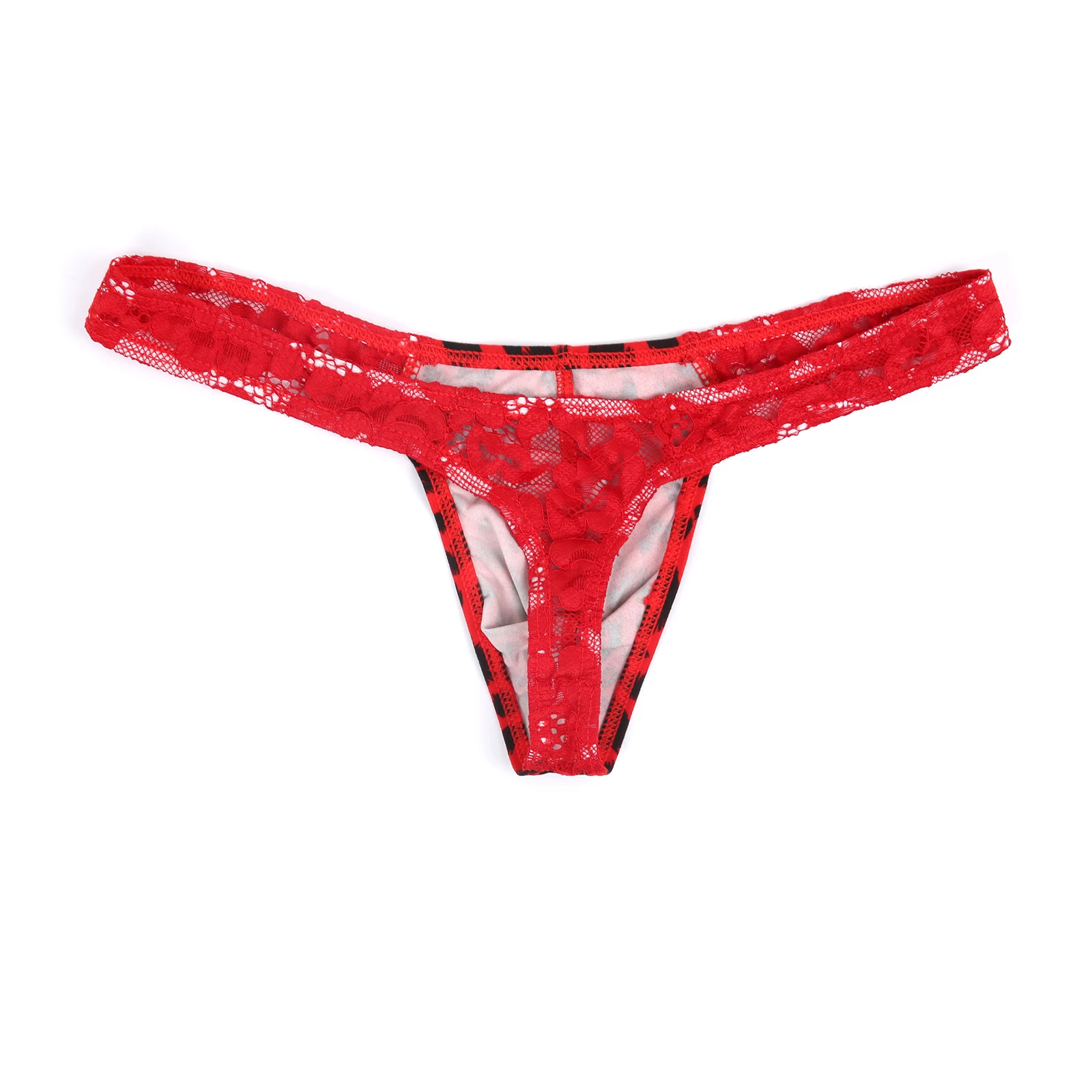 Mens Lace Thong Elastic T-Back Underwear Lace Sheer Low Waist G-String Underpants Leopard Breathable Bulge Pouch Panties Hombre view 2