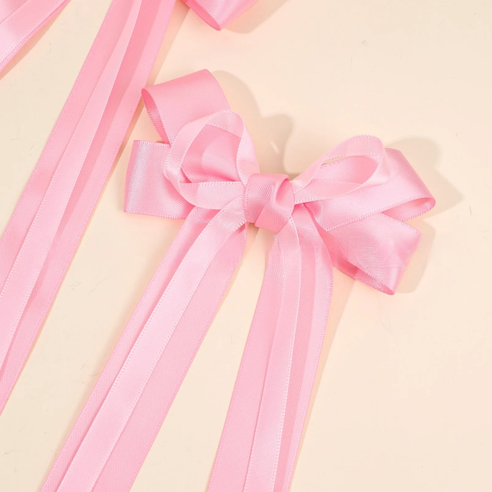 2pcs Long - Ribbon Bow Hair Clips for Girls, 4 - Piece Set in White, Pink, Beige & Burgundy, Sweet Hair Accessories for Kids