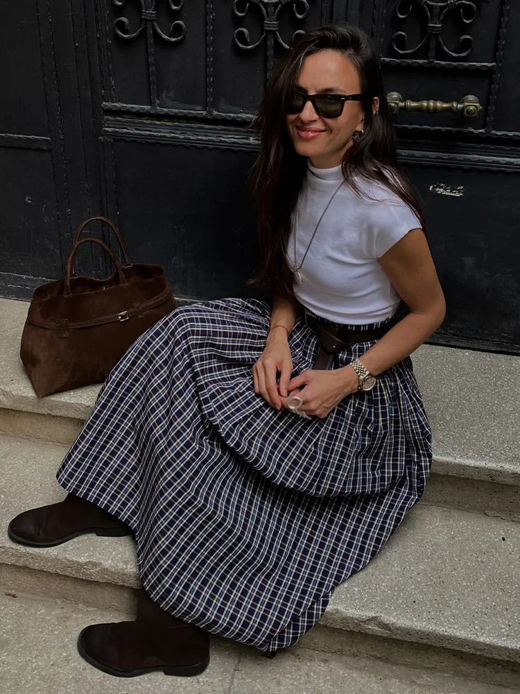 HH Gonna lunga da donna con decorazione a pieghe asimmetrica in vita elastica alla moda Gonna stile street casual a vita alta da donna solida