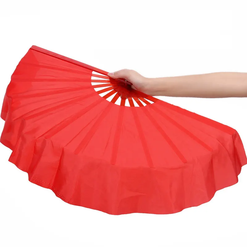 Plastic Handlle Ribs Fabric Folding Fan Belly Dance Mulan Fan Heavy Nosie Dancer Practice Props One Pair 16\