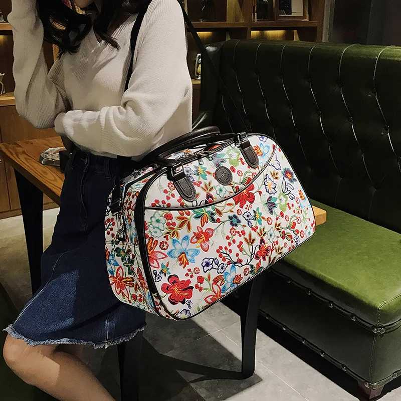 2023 tas tangan Travel wanita kulit luar ruangan tas tangan Fashion baru Portable Hand Fitness Floral Duffel akhir pekan tahan air untuk L