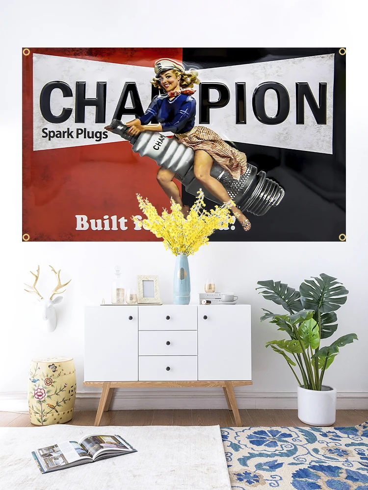 60x90cm 90x150cm Champion Spark Plugs Flag Polyester More Power Spark Plugs Printed Garage or Outdoor Decoration Banner Tapestry