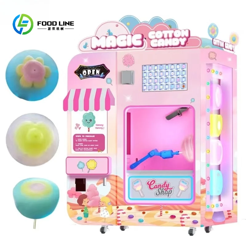 New Custom Snack Food Intelligent Robotic  Cotton Candy Vending Machine for Birthday Parties Equipment Automatic Flower business